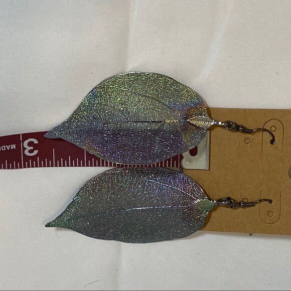 Iridescent Leaf Earrings - Picture 6 of 6